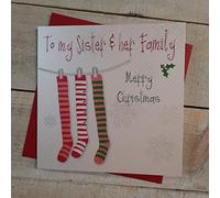 White Cotton Cards To My Sister & Her Family Merry Handmade Christmas Card (Stockings)