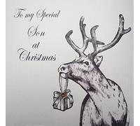 WHITE COTTON CARDS To My Special Son, Handmade Large Card, (Code XEX701, Christmas Stag)