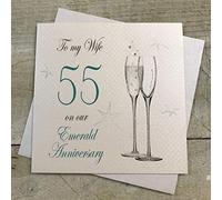 White Cotton Cards To My Wife On Our Emerald, Handmade 55th Anniversary Card (Champagne Flutes, Code P50W)