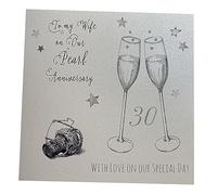 white cotton cards To My Wife on Our Pearl Anniversary, Handmade Large 30th Anniversary Card Champagne Glasses, XLWA30W