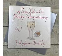 white cotton cards To My Wife on Our Ruby Anniversary Handmade Large 40th Anniversary Card Champagne Glasses, XLWA40W