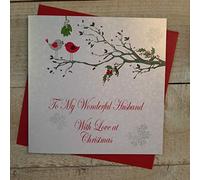 White Cotton Cards To My Wonderful Husband with Love Handmade Christmas Card (Code xx14-25)