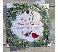 White Cotton Cards To My Wonderful Husband with Love Handmade Large Christmas Card (Code xx14-25)