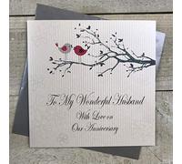 white cotton cards To My Wonderful Husband With Love Handmade Anniversary Card, PD120