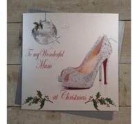 White Cotton Cards To My Wonderful Mum, Handmade Large Christmas Card. Glitter Shoe (Code xx14-36)