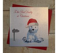 White Cotton Cards To The Best Daddy, Handmade Christmas Card. (Polar Bear, Code xx14-101)