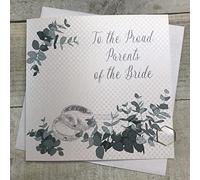 White Cotton Cards To the Proud Parents of the Bride, Sparkly Rings, Wedding Card Hand Finished Card PD4-B,White / Cream,16cm x 16cm