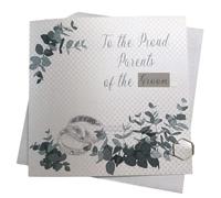 White Cotton Cards To the Proud Parents of the Groom, Sparkly Rings, Wedding Card Hand Finished Card PD4-G