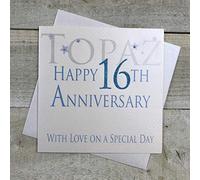 WHITE COTTON CARDS Topaz Happy 16th Love On A Special Day, Handmade Anniversary Card (Code AW16)