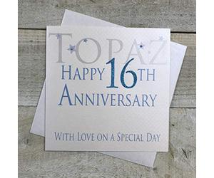 WHITE COTTON CARDS Topaz Happy 16th Love On A Special Day, Handmade Anniversary Card (Code AW16)