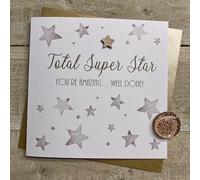 WHITE COTTON CARDS TOTAL SUPER STAR WELL DONE - STARS CONGRATULATIONS CARD, HAND FINISHED (S450)
