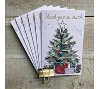WHITE COTTON CARDS TREE - CHRISTMAS PACK OF 6 CARDS CHRISTMAS CARD, HAND FINISHED (N95-C30)