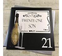 WHITE COTTON CARDS Twenty One Son, Handmade Large 21st Birthday Card (Code XBA21S)