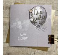 WHITE COTTON CARDS TWIN BROTHER BIRTHDAY CARD, STARS & WORDS DESIGN, HAND FINISHED (MT12-TW)