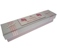 White Cotton Cards Twins Birth Certificate Holder (Pink Booties)