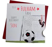 WHITE COTTON CARDS VARIOUS RELATIONS - Fulham FC Football Club Fan Birthday Card - BALL & NET DESIGN (FFN73-RE)