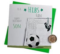 WHITE COTTON CARDS VARIOUS RELATIONS - Hibernian Hibs FC Football Club Fan Birthday Card - BALL & NET DESIGN (FFN97-RE)