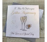 White Cotton Cards WA50M "To Mum & Dad On Your Golden Anniversary With Love On Your Special Day" Handmade 50th Anniversary Card