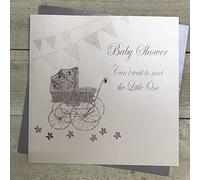 WHITE COTTON CARDS Wait to Meet The Little One, Handmade Baby Shower Card, Code XPD71 (Silver Pram)