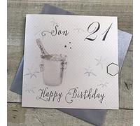 white cotton cards WBS21-S Champagne Bucket, 21 Son Happy Birthday Handmade 21st Birthday Card, White