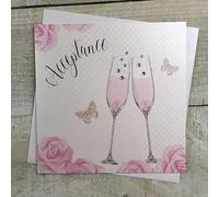 WHITE COTTON CARDS WEDDING ACCEPTANCE CARD, FLUTES DESIGN, HAND FINISHED (SS42-AC)