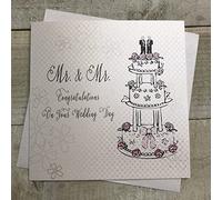 White Cotton Cards Wedding Cake MR & MR congratulations On Your Wedding Day Civil Partnership Card, BD80
