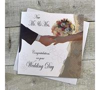 WHITE COTTON CARDS Wedding Card, Mr & Mrs Bride & Groom Handmade WB5-
