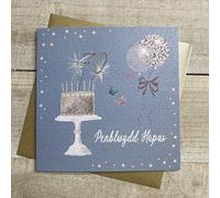 WHITE COTTON CARDS WELSH - 70TH BIRTHDAY SPARKLY CAKE & BALLOONS BIRTHDAY CARD, HANDMADE (W-DG15-70)