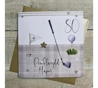 WHITE COTTON CARDS WELSH - 80TH BIRTHDAY GOLF BIRTHDAY CARD, HANDMADE (W-S405-80)