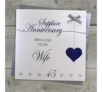 WHITE COTTON CARDS Wife 45th Sapphire Wedding Anniversary Handmade Card - Love Lines LLA45W, 16cm x 16cm