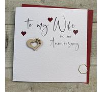 WHITE COTTON CARDS WIFE ANNIVERSARY CARD - RED HEART - STARS, HANDMADE (S101)
