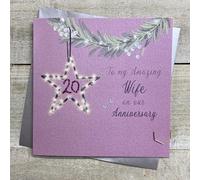 WHITE COTTON CARDS WIFE - PINK FAIRY LIGHT STAR - 20TH ANNIVERSARY CARD, HAND FINISHED (D239-20)