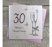 WHITE COTTON CARDS Wishing You a Wonderful 30th Birthday Handmade Card with Champagne Glasses, White, BDF30