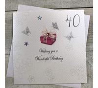 white cotton cards Wishing You a Wonderful 40th Birthday Handmade Card, Red, bdp40