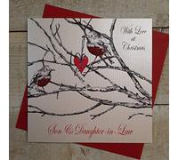 WHITE COTTON CARDS With Love Son & Daughter-in-Law, Handmade Christmas Card (Robin)