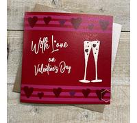 WHITE COTTON CARDS WITH LOVE CHAMPAGNE - VALENTINE'S DAY CARD, HAND FINISHED (V26-3)