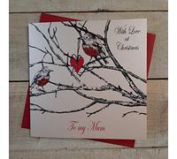 white cotton cards With Love Mum, Handmade Christmas Card (Robin)