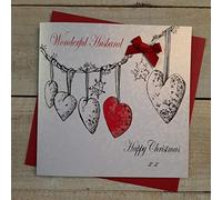 WHITE COTTON CARDS Wonderful Husband Happy, Handmade Christmas Card (Heart Garland, Code EX651)