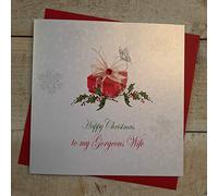 white cotton cards X102 Happy Christmas Gorgeous Wife Handmade Christmas Card, White