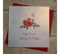 white cotton cards X108 Mummy and Daddy Handmade Christmas Card, White
