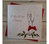 WHITE COTTON CARDS X53 To Mum and Dad At Christmas Handmade Christmas Card, White,16cm x 16cm