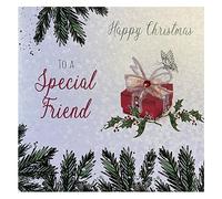 WHITE COTTON CARDS X64 Happy Christmas To A Special Friend Handmade Christmas Card with Present Design, White,16cm x 16cm