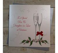 white cotton cards XC6 To a Special Son and Daughter In-Law At Christmas Handmade Large Christmas Card, White