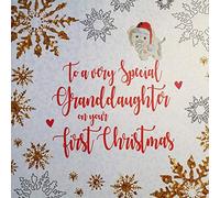 WHITE COTTON CARDS XF2-GDFC Large"to a Very Special Granddaughter on Your First Christmas" Handmade Christmas Card