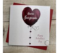 WHITE COTTON CARDS YOURE GORGEOUS RED HEART BALLOON VALENTINE CARD, HAND FINISHED (V24-11)