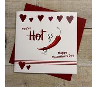 WHITE COTTON CARDS YOU'RE HOT - CHILLI - VALENTINE'S DAY CARD, HAND FINISHED (V26-21)