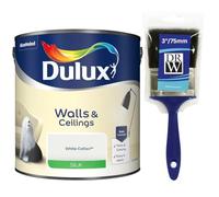 White Cotton & Ceilings Silk Emulsion Paint 2.5L + 3" Emulsion Paint Brush - Smooth Washable Silk Finish, Quick Dry, Low-VOC, Easy Application for Interior Walls & Ceilings