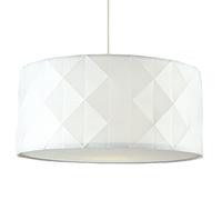 White Cotton Faceted Geometric Retro Easy Fit Drum Pendant Shade with Diffuser | 40cm Diameter (16") | None Electric Lampshade - Ceiling - Table - Floor | Fits All Lampholder Types E14 E27 B15 B22