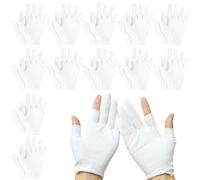 White Cotton Moisturising Gloves - 24PCS Fingerless Cotton Gloves for Eczema Dry Hands, Thumb & Index Fingerless for Touch Screen Operation, Washable Safety Work Gloves, Free Size for Men Women