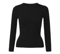 White Cotton Shirts for Women Color Knit Shirt Round Neck Stripe Slim Fitting Long Sleeved Top Warm and Layered Sweater Tshirt for Women (Black, S)